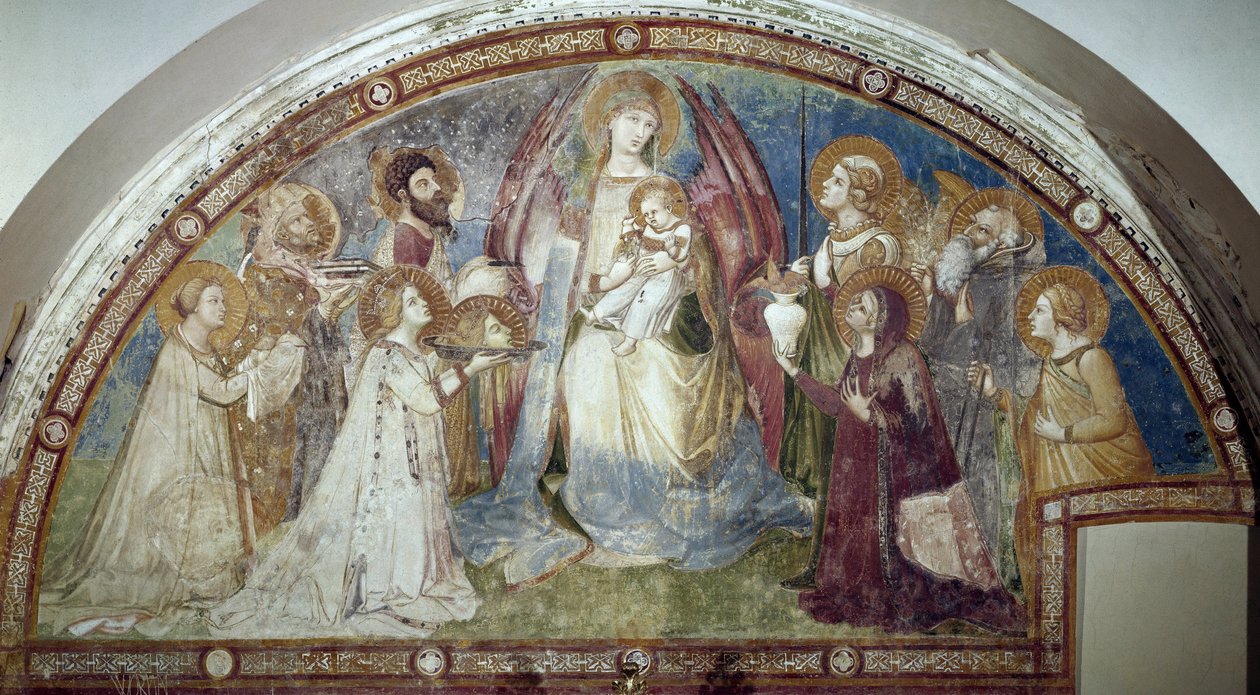 Maesta - The Virgin and Child, surrounded by saints and Archangel Michael (Fresco 作者 安布罗乔·洛伦泽蒂