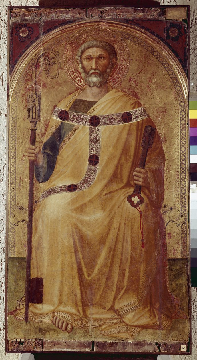 圣彼得。 Ambrogio Lorenzetti (1290-1348) 的绘画。 在木头上作画。 Roccalbegna（格罗塞托），圣彼得和保罗教堂 作者 安布罗乔·洛伦泽蒂