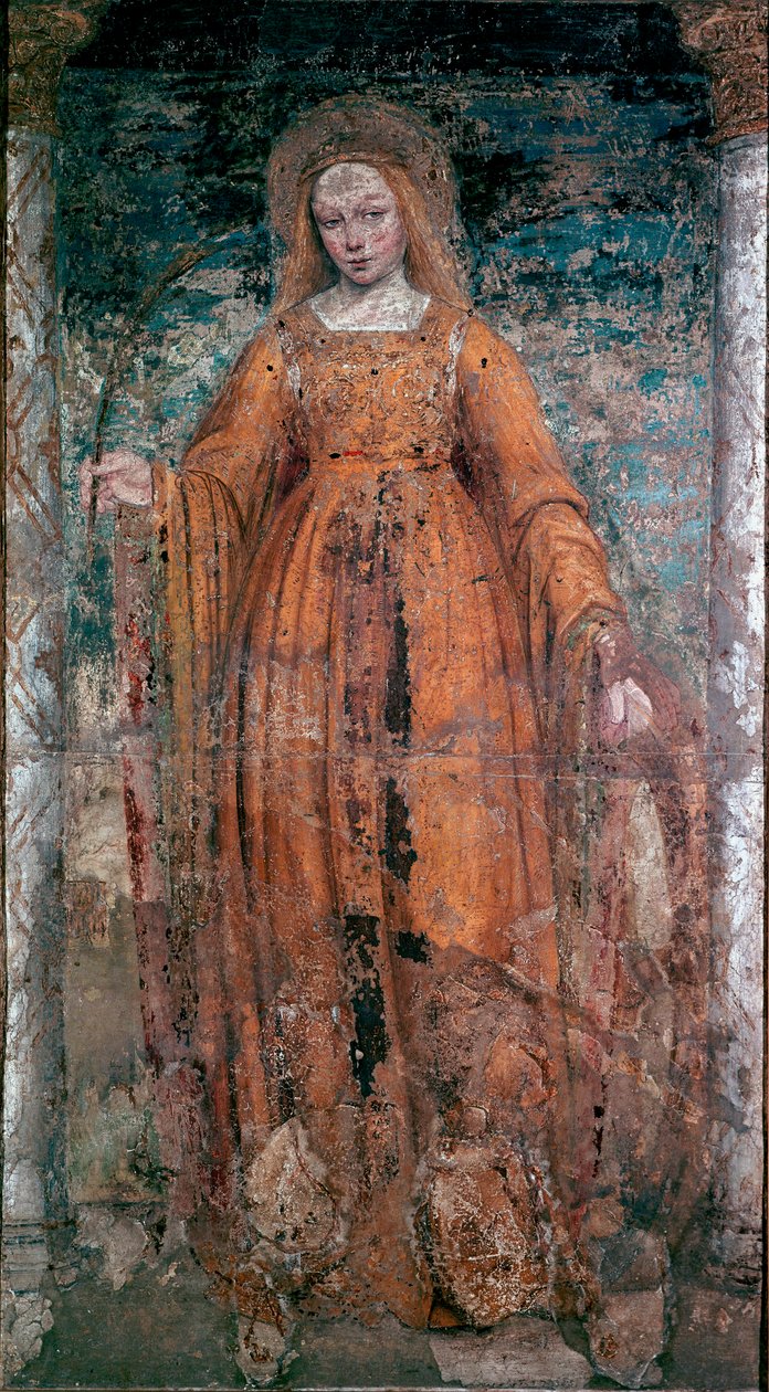 圣凯瑟琳-锡耶纳壁画 安布罗吉奥-达-福萨诺（Ambrogio da Fossano）创作的壁画，名为贝尔戈内（1460-1523）。尺寸：170x77厘米 米兰，布雷拉美术馆 作者 Ambrogio da Fossano（c.1460 1523）（attr.to）