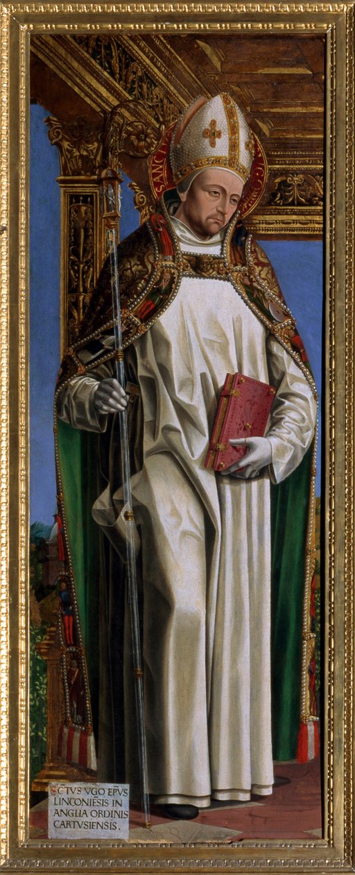 阿瓦隆的圣休（或林肯的休）（1140-1200），法国埃维克。 Ambrogio da Fossano dit il Bergognone (1481-1522) Cathedrale Saint Just 的绘画，都灵苏萨 作者 安布罗吉奥·达·福萨诺 (c.1460 1523)