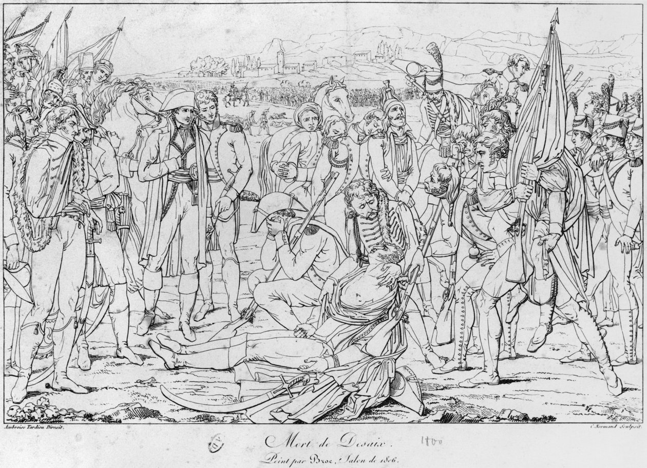 1856年6月14日，在马克朗的战斗中，Desaix将军死于1806年沙龙的Jean Broc的绘画，由查尔斯·诺曼德（1765-1840）镌刻 作者 安布罗斯·塔迪厄（Ambroise Tardieu）