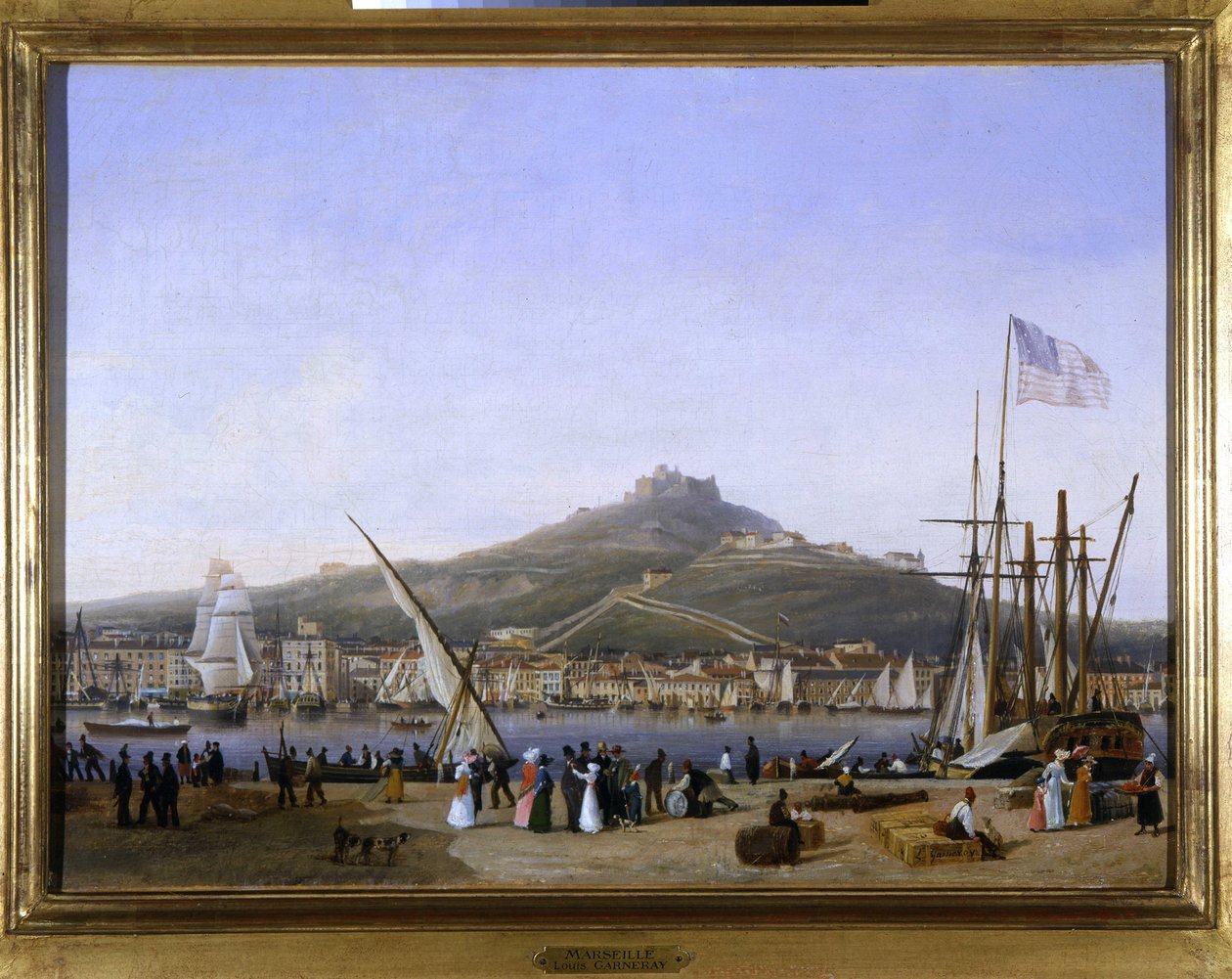 马赛港 by Louis Garneray, sd。 大约 1820 年，布面油画，H. 0,330； L. 0,460。 CCIP 学院 作者 安布罗斯·路易斯·加内雷