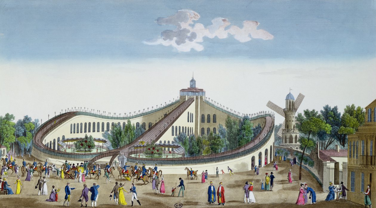 Promenades Aeriennes，Jardin Baujon，1817年8月2日，1817年（彩色版画）荣获女王陛下的荣誉 作者 安布罗斯·路易斯·加内雷
