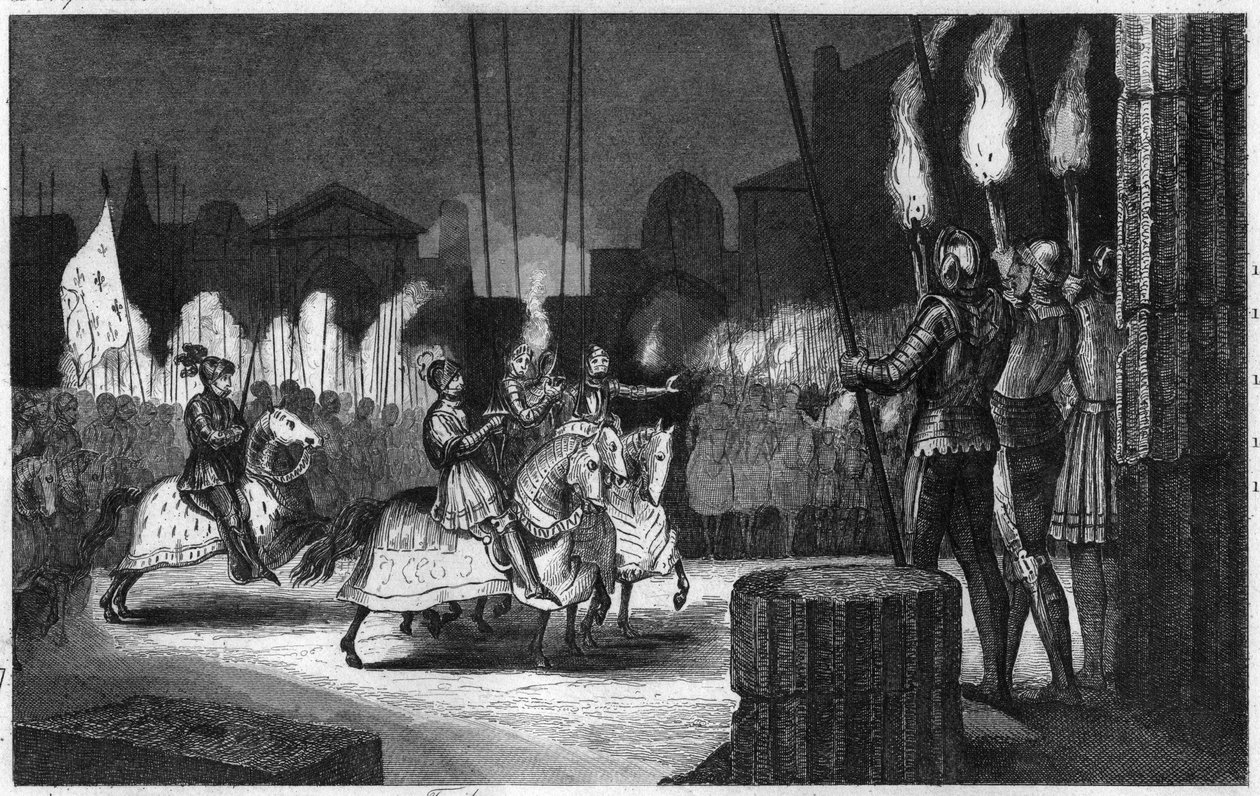 查理八世于1494年进入罗马，被宣布为东方皇帝 - 查理八世（1470-1498）于1494年12月31日进入罗马。他被宣布为东方皇帝，然后去那不勒斯维护他在那里的权利--1825年 "法国历史 "中的雕版画。 作者 安布罗斯·塔迪厄（Ambroise Tardieu）