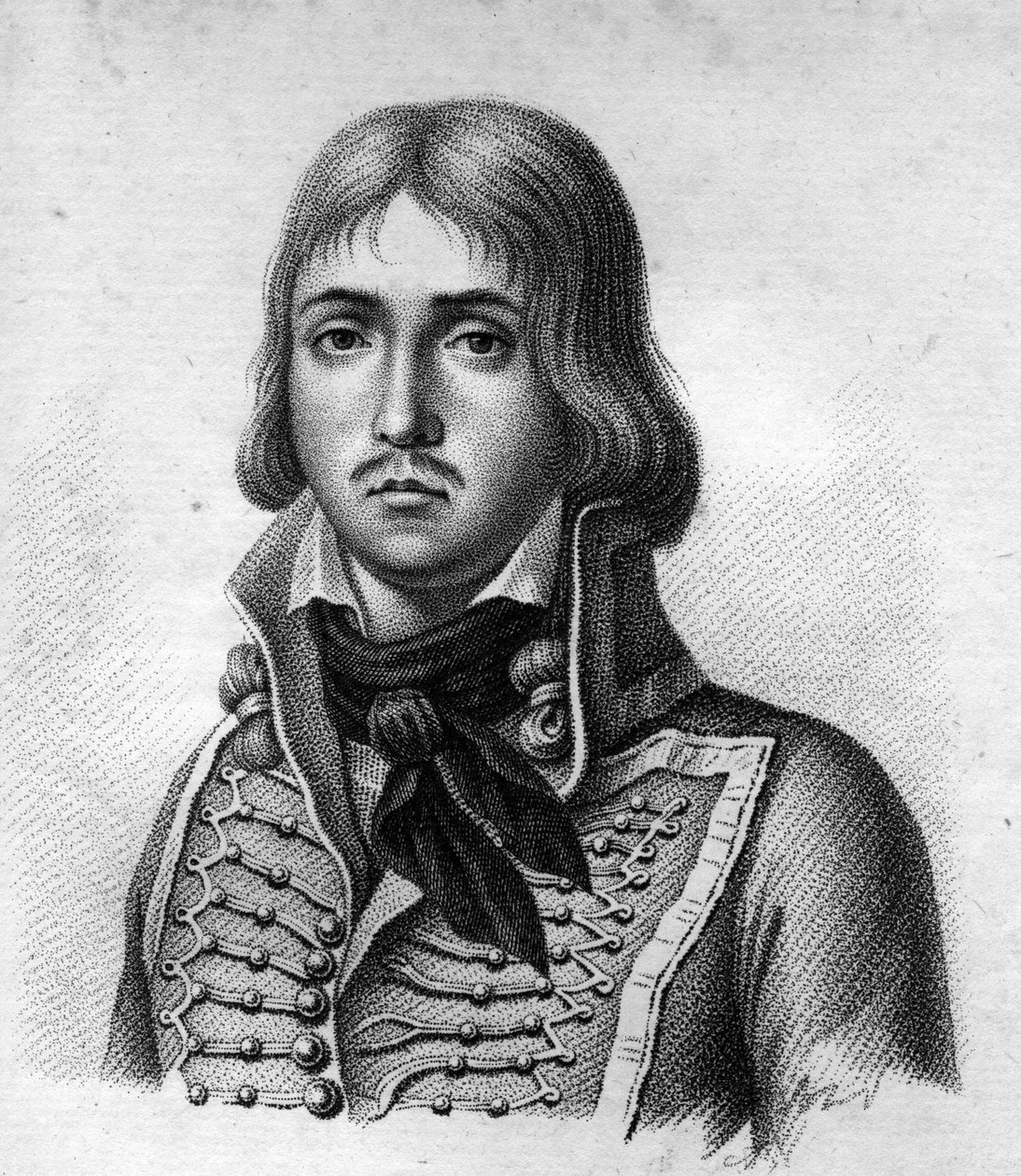 Marceau将军。François Séverin Marceau Desgraviers General français (1769 to 1796).在 "法国胜利和征服后的法国将军肖像 "中。Ambroise Tardieu于1818年雕刻的。斯泰拉收藏。 作者 安布罗斯·塔迪厄（Ambroise Tardieu）