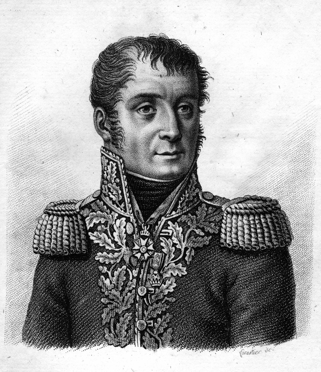 Mouton - Duvernet将军（Régis Barthélemy，Baron Mouton-Duvernet）法国将军（1769年至1816年）。在 "Portraits des généraux français en suite les victoires et conêtes des français "中。Ambroise Tardieu于1818年雕刻的。Stella系列。 作者 安布罗斯·塔迪厄（Ambroise Tardieu）