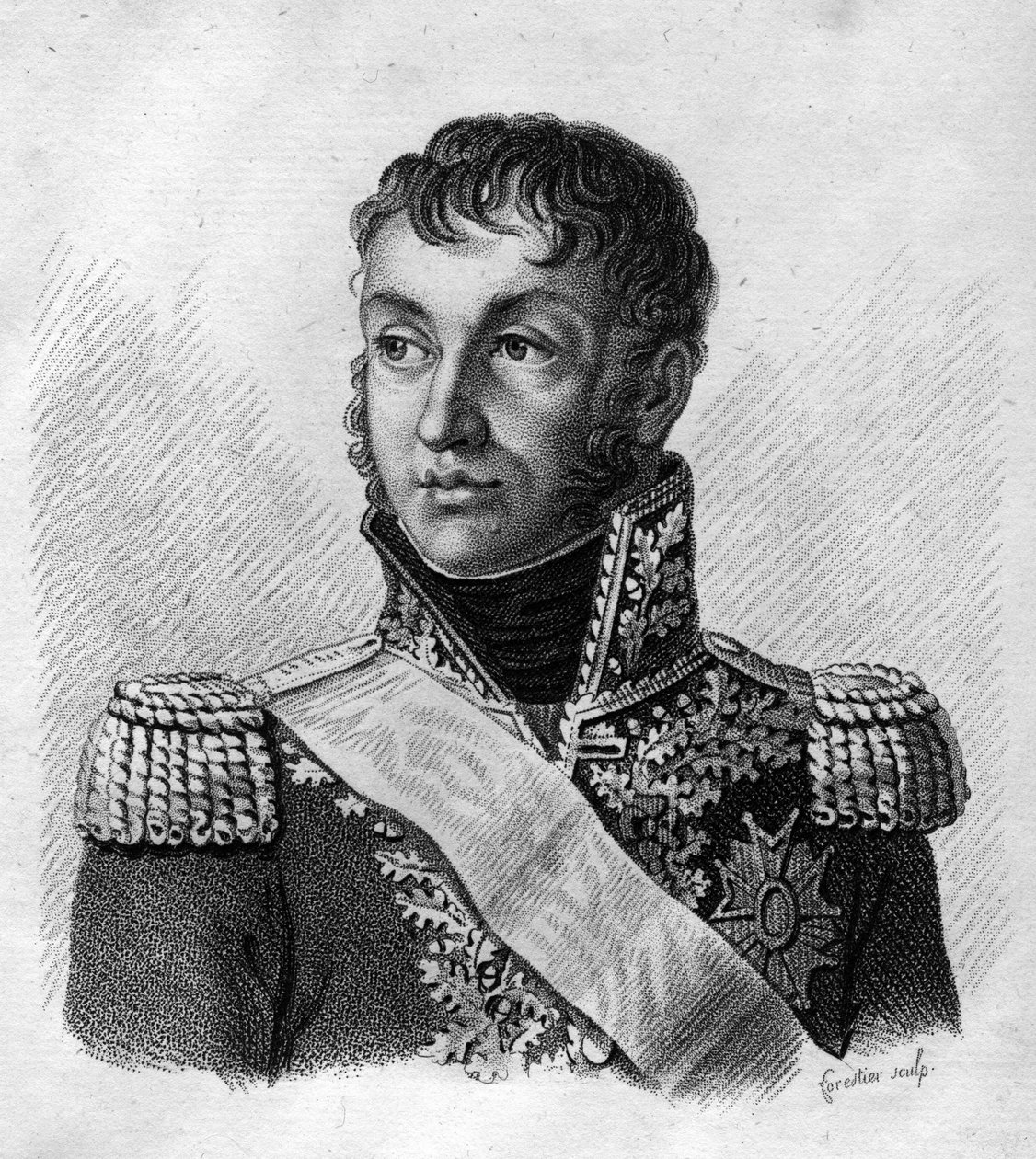 让-安托什-朱诺（Jean-Andoche）（1771-1813），阿布兰特公爵，法国将军。在《法国胜利和征服后的法国将军肖像》中。Ambroise Tardieu于1818年雕刻的。斯泰拉收藏。 作者 安布罗斯·塔迪厄（Ambroise Tardieu）