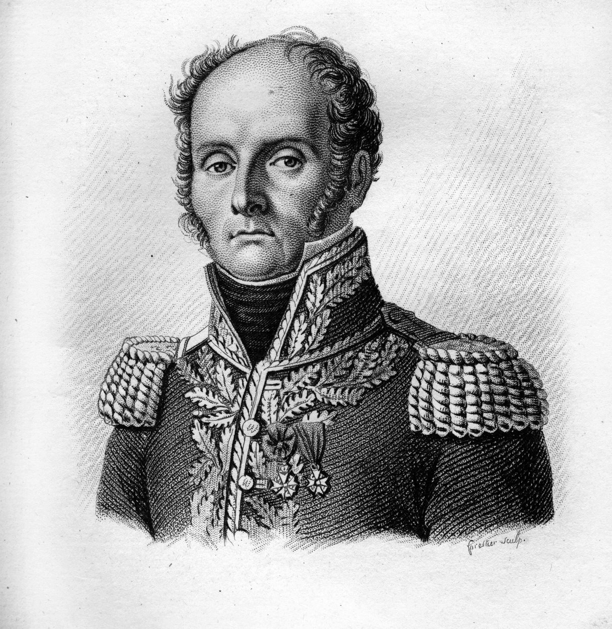 查尔斯-泰奥多尔-博韦-德-普雷奥将军（1772-1830）在《法国将军肖像》中。Ambroise Tardieu于1818年雕刻的。Stella系列 作者 安布罗斯·塔迪厄（Ambroise Tardieu）