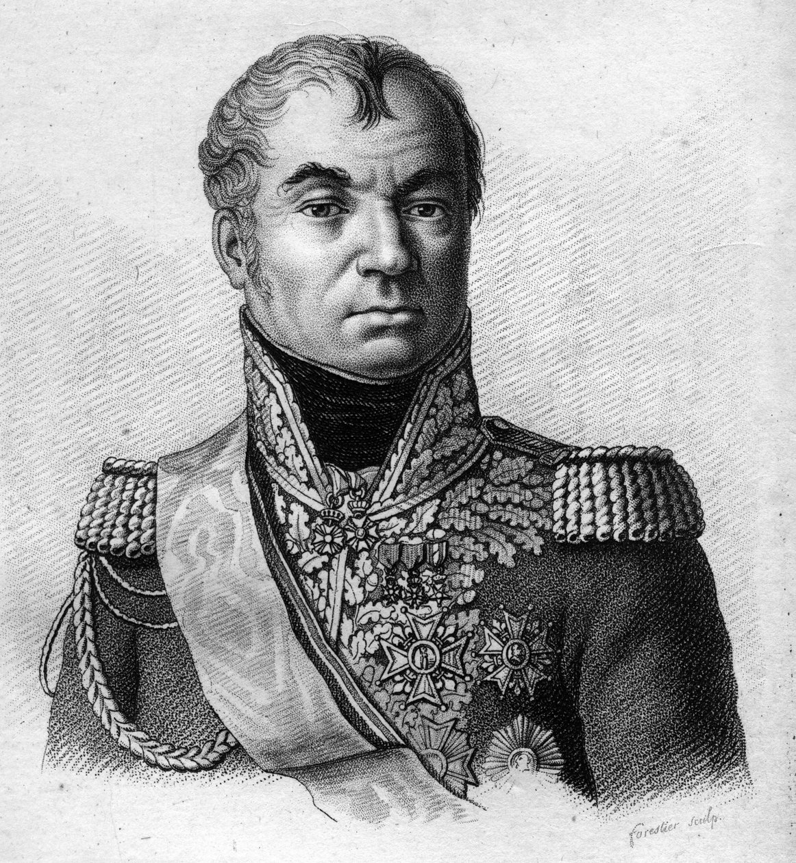欧迪诺元帅尼古拉-查尔斯-乌迪诺，法国雷焦公爵，法国元帅（1767年至1847年）。载于《法国胜利和征服后的法国将军肖像》。Ambroise Tardieu于1818年雕刻的。斯泰拉收藏。 作者 安布罗斯·塔迪厄（Ambroise Tardieu）