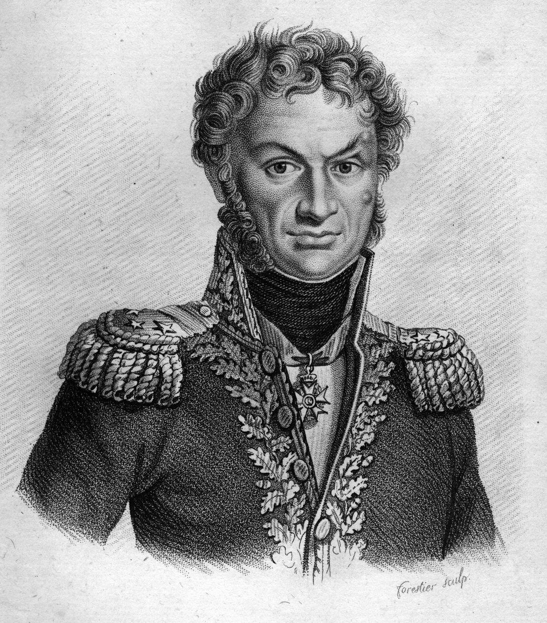 皮埃尔-坎布隆（Pierre Cambronne）（1770-1842），法国将军--在《跟随法国人的胜利和征服的法国将军肖像》中。Ambroise Tardieu于1818年雕刻的。Stella系列。 作者 安布罗斯·塔迪厄（Ambroise Tardieu）