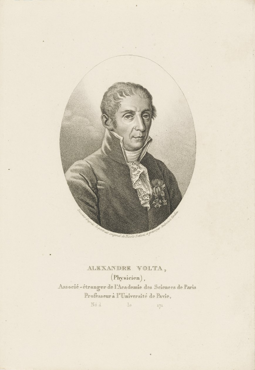 亚历山德罗·沃尔（Alessandro Volta）肖像（1745-1827，约1820年）。 作者 安布罗斯·塔迪厄（Ambroise Tardieu）