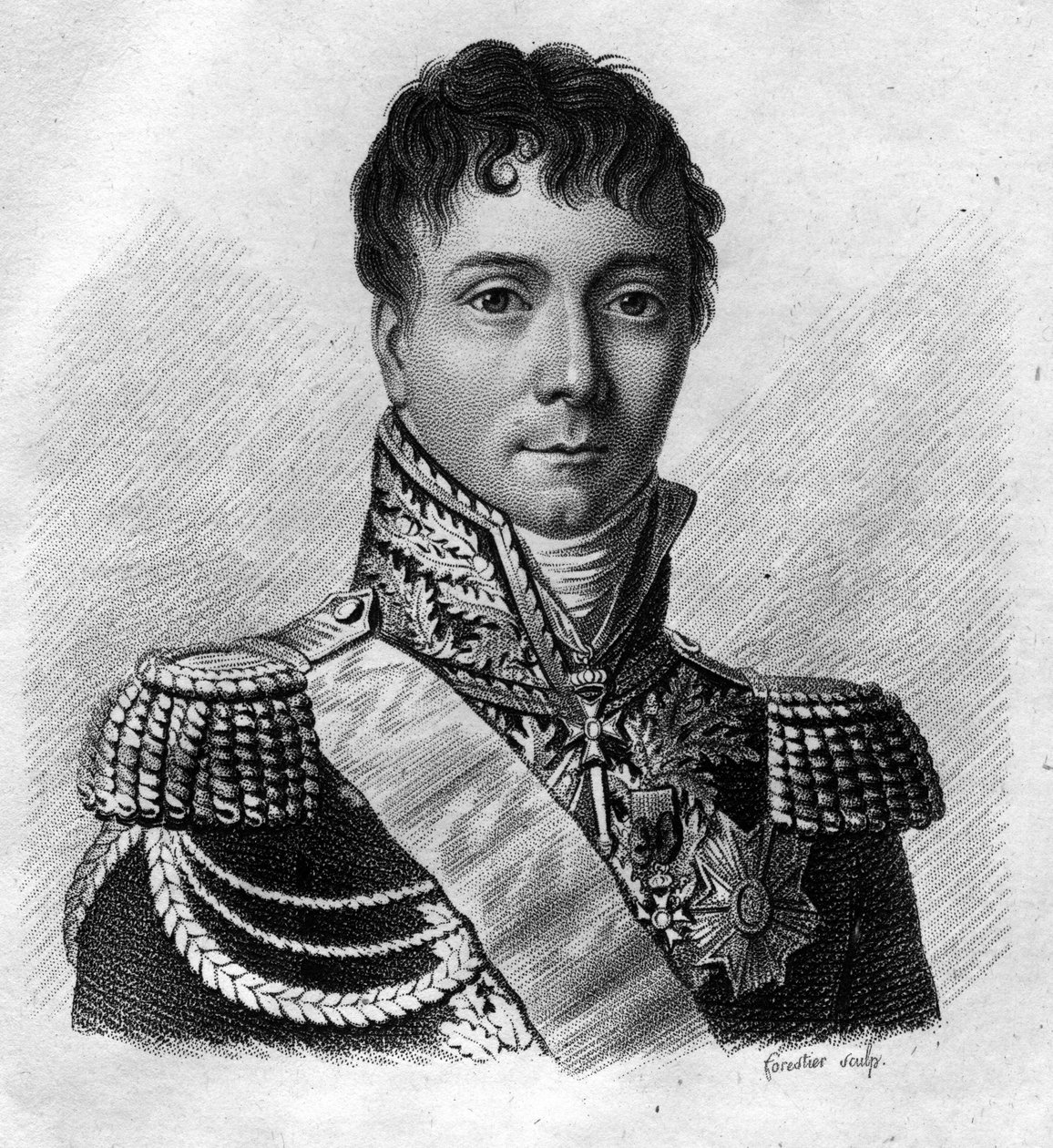 查尔斯-艾蒂安-古丁-德拉-萨布隆尼耶（1768-1812）的肖像，法国将军。载于 "法国胜利和征服后的法国将军画像"。1818年安布罗瓦兹-塔迪厄的坟墓。斯泰拉收藏。 作者 安布罗斯·塔迪厄（Ambroise Tardieu）