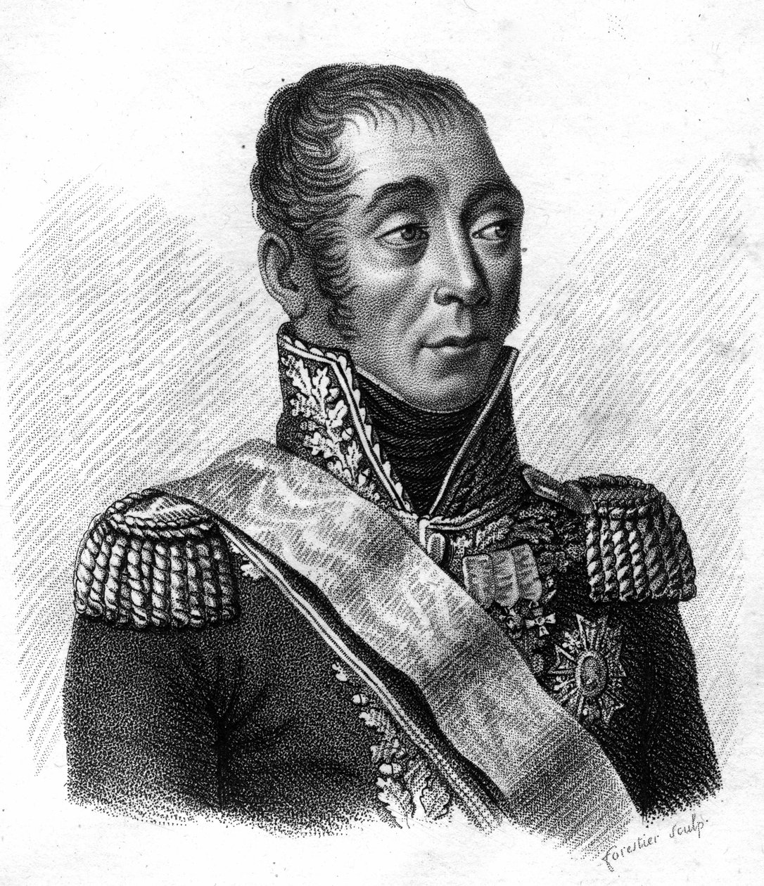 法国侯爵埃马纽埃尔-格罗奇的肖像（1766-1847）--载于《法国将军肖像集》（Portraits des generaux francais en suite les victoires et conquetes des Francais）。Ambroise Tardieu于1818年雕刻的。Stella系列。 作者 安布罗斯·塔迪厄（Ambroise Tardieu）