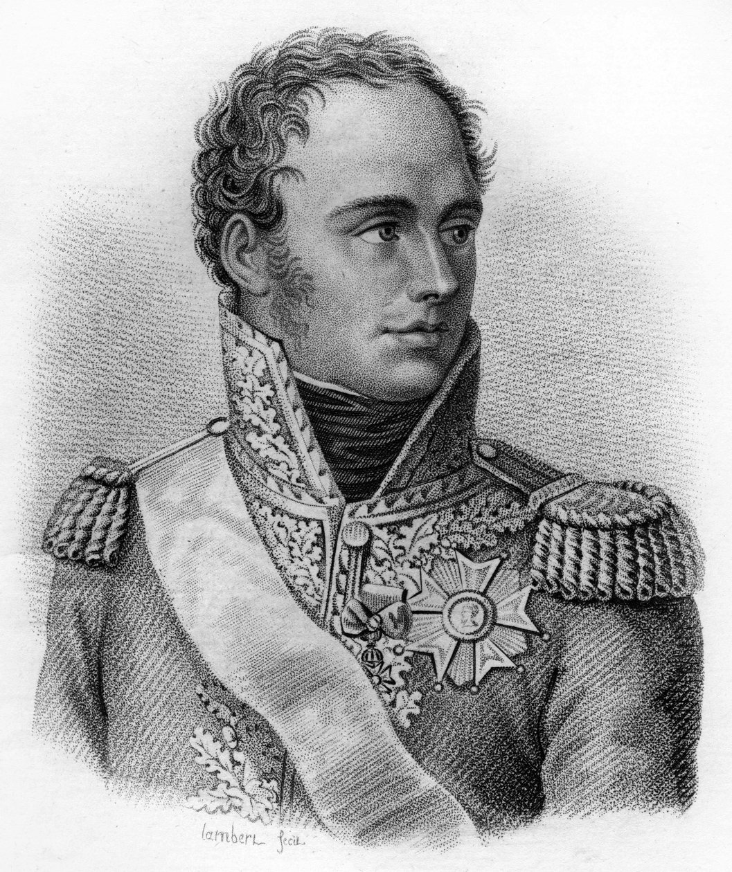 Eugene Rose de Beauharnais的肖像，被称为Eugene王子（1781-1824），意大利总督--载于《法国胜利和征服后的法国将军肖像》。Ambroise Tardieu于1818年雕刻的。Stella系列。 作者 安布罗斯·塔迪厄（Ambroise Tardieu）