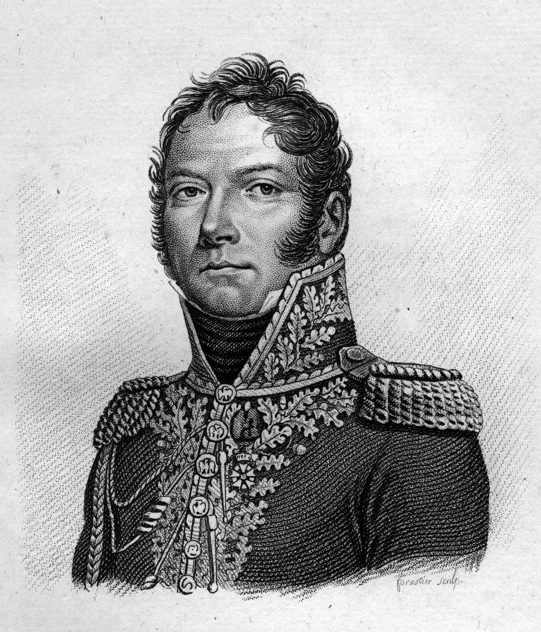 Paul Jean Baptiste Poret de Morvan (1777-1834)旅长的肖像，载于 "Portraits des generaux francais en suite les victoires et conquetes des Francais"。Ambroise Tardieu于1818年雕刻的。Stella系列。 作者 安布罗斯·塔迪厄（Ambroise Tardieu）