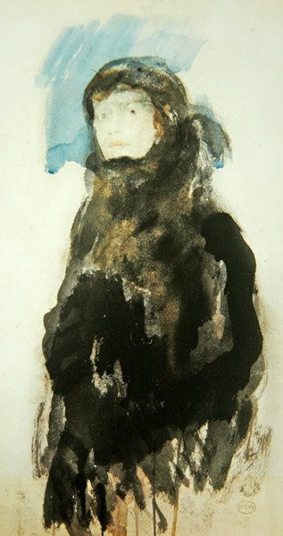 一个年轻女人的肖像（纸上水彩画） 作者 安布罗斯·麦克沃伊