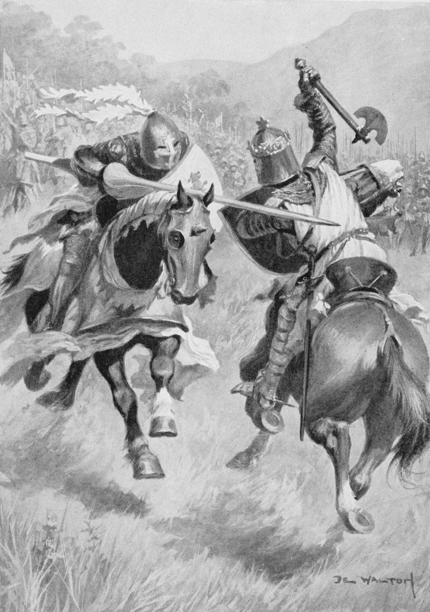 罗伯特·布鲁斯（1274-1329）和亨利·德·博恩爵士（1276-1322）之间的遭遇英国陆地和海洋战役的插图由伊夫林·伍德爵士（1838-1919）编辑，首次出版于1915年（彩色光刻） 作者 安布罗斯·德沃尔顿