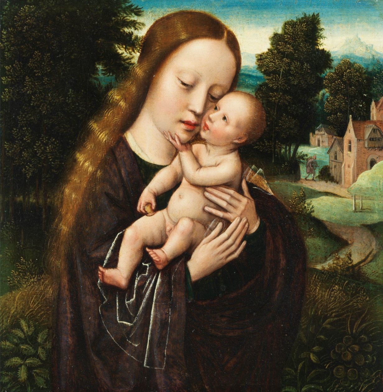 安布罗休-本森《风景中的玛丽与孩子 作者 安布罗休斯·本森（Ambrosius Benson）