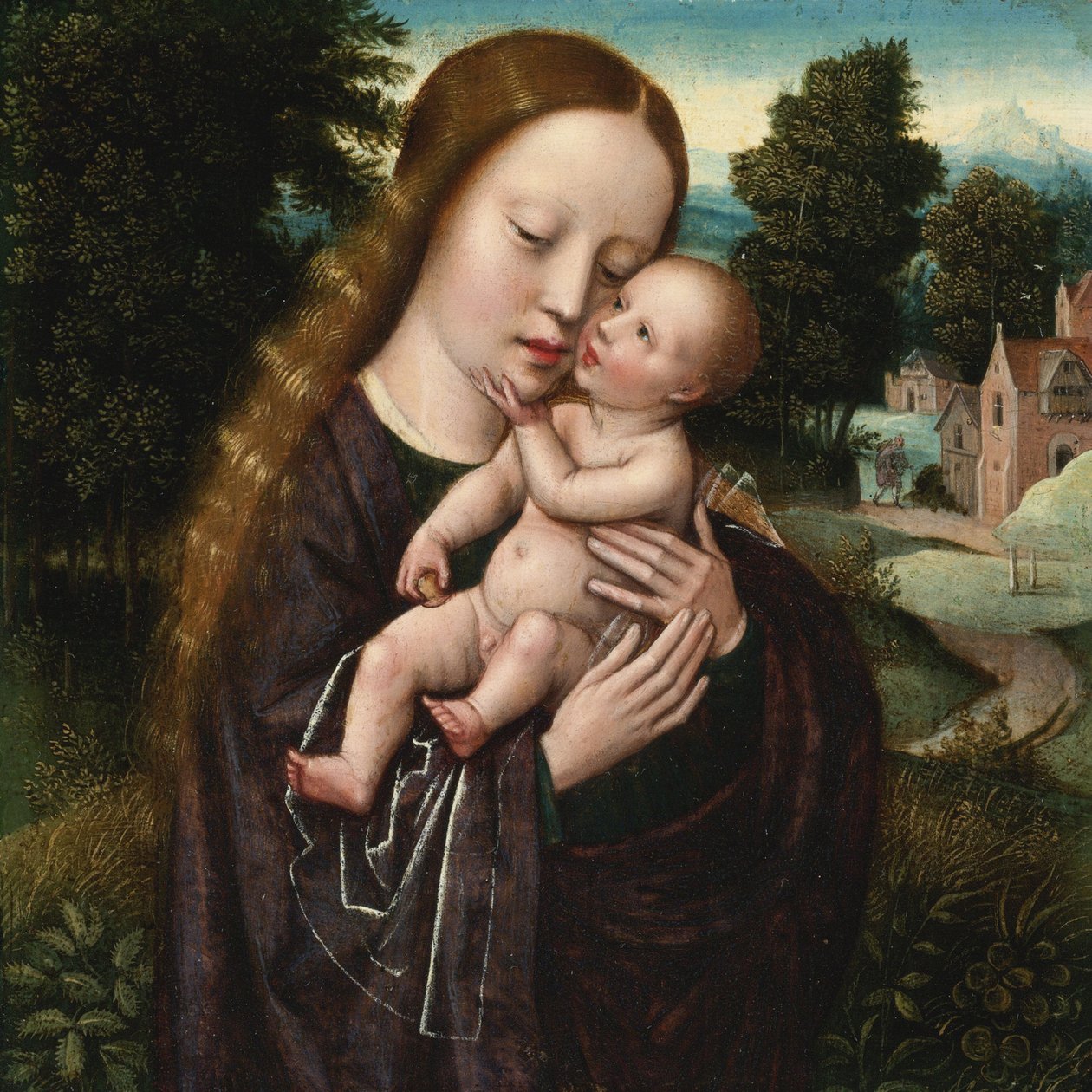 处女和孩子 - Ambrosius Benson (1495-1550)。 木头上的油。 尺寸：14,5x14,5 厘米。 私人收藏 作者 安布罗休斯·本森（Ambrosius Benson）