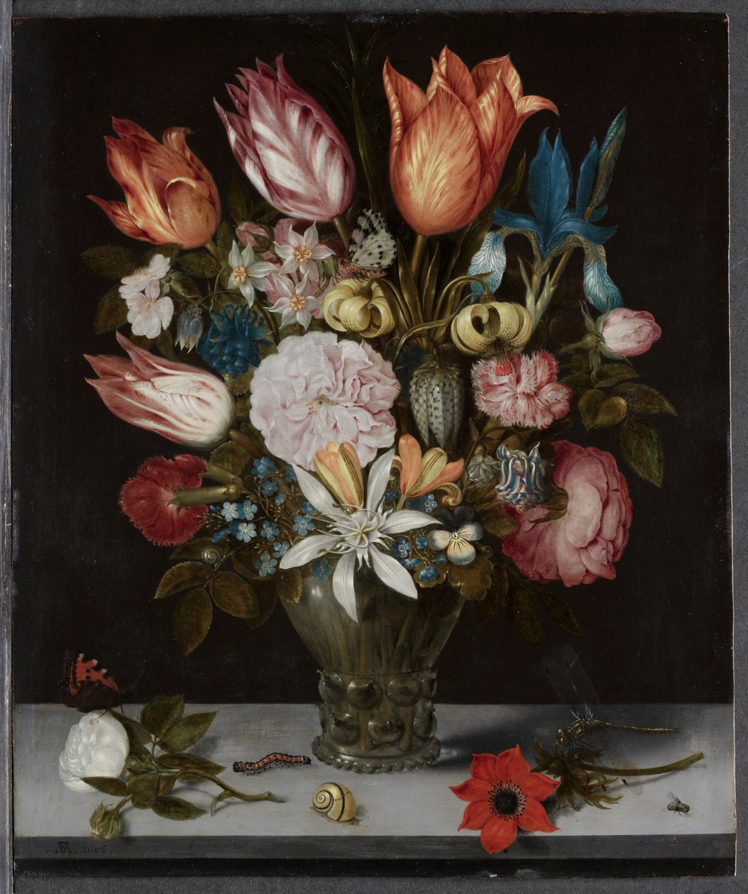 玻璃中的花，1606年。 作者 安布罗休斯·博沙耶特（Ambrosius Bosschaert）