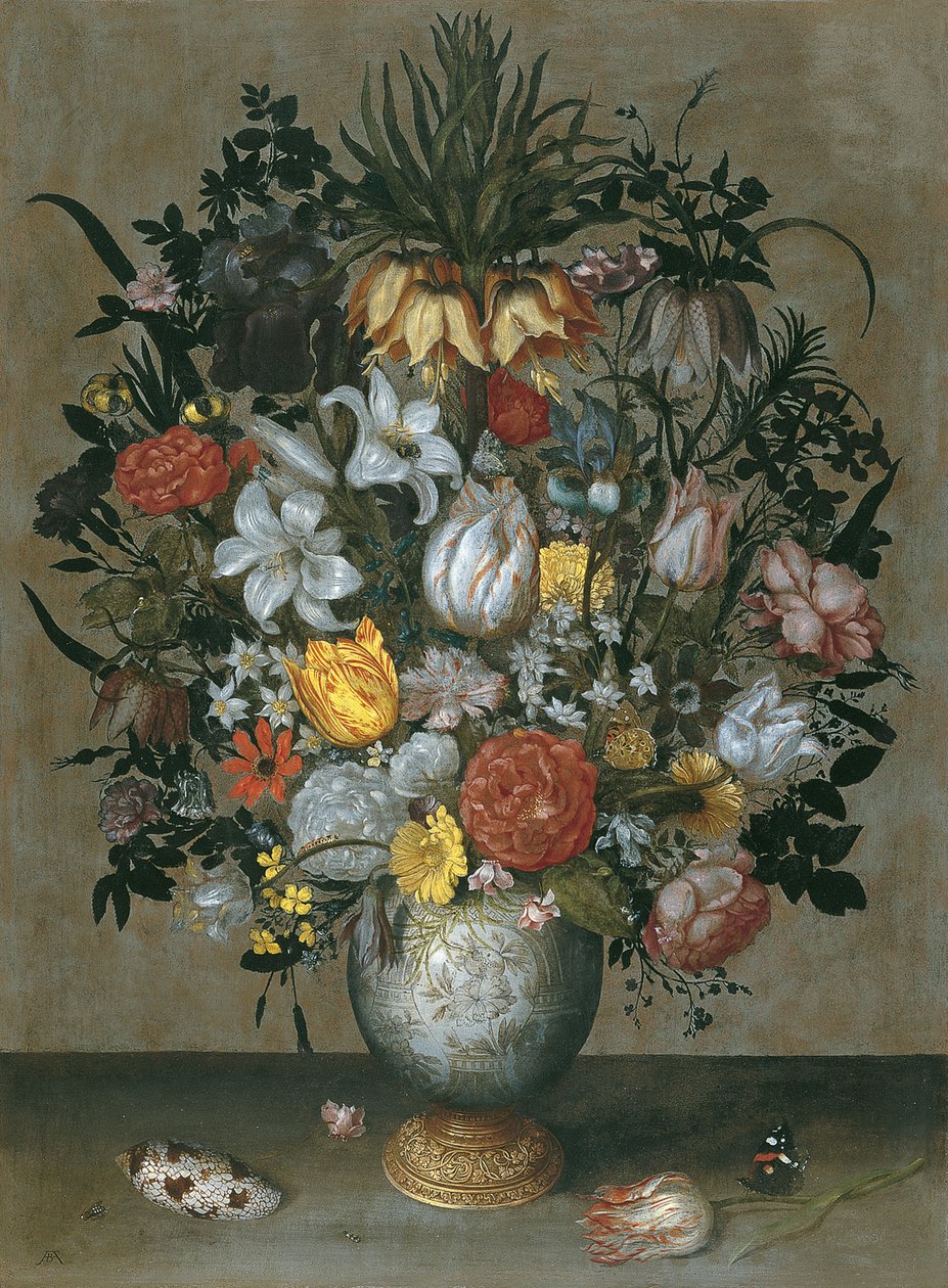 中国花瓶，贝壳和昆虫 作者 长者安布罗修斯·博斯沙特（Ambrosius Bosschaert）