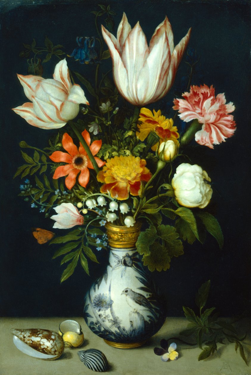 瓷瓶里的花，约1600年 作者 长者安布罗修斯·博斯沙特（Ambrosius Bosschaert）
