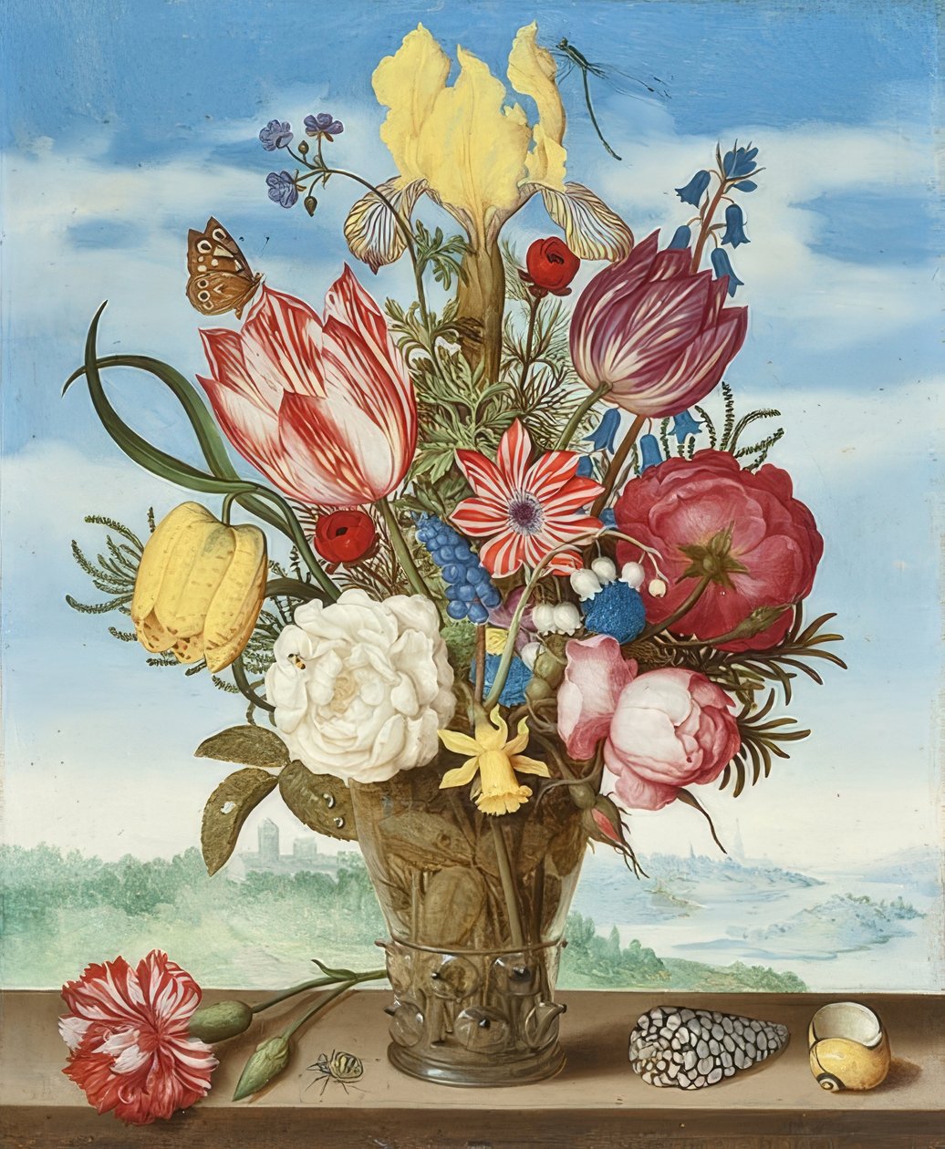 花花束在壁架的。 1619 作者 安布罗修斯长老 Bosschaert