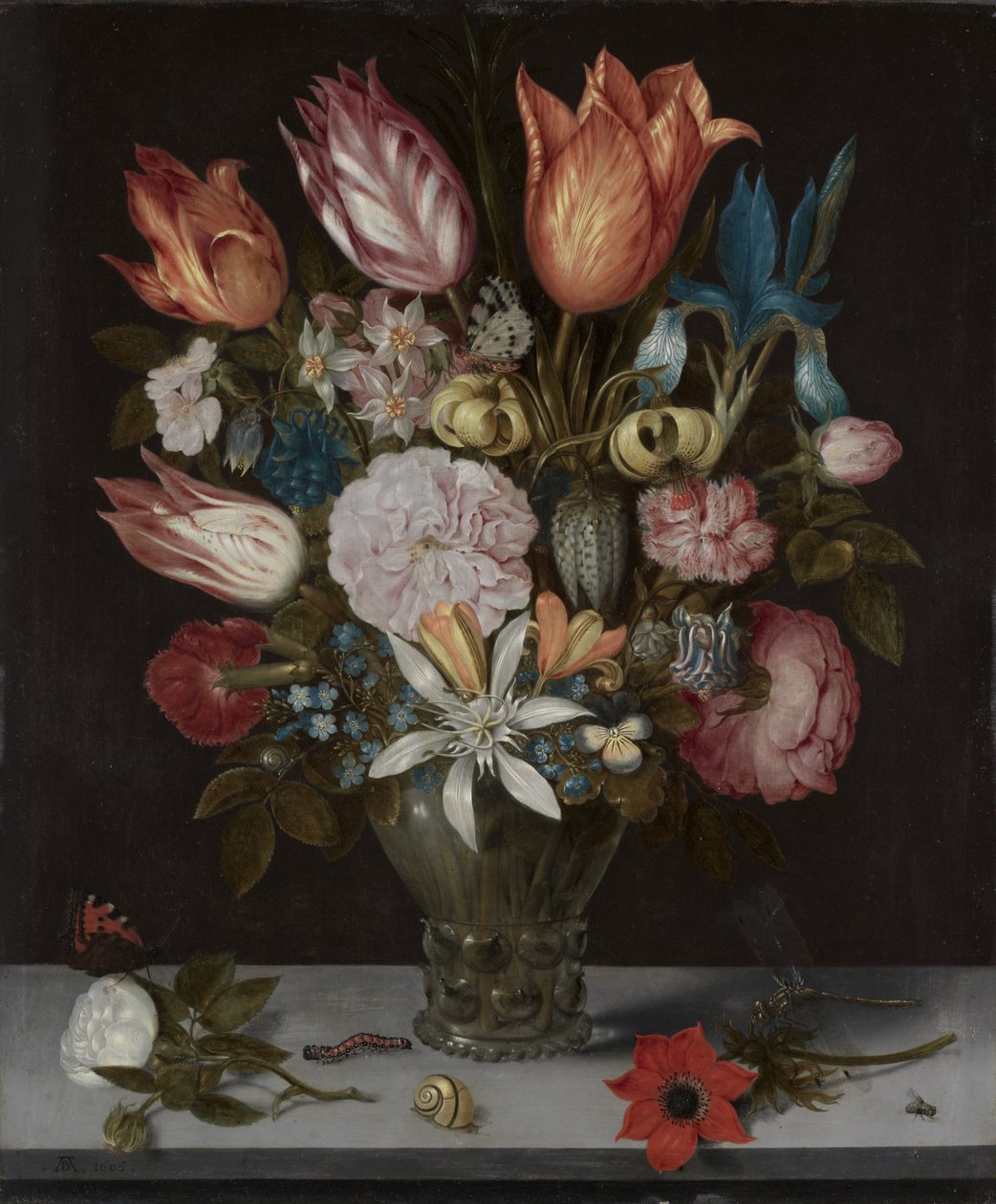 玻璃杯中的花朵，1606年 作者 安布罗修斯长老 Bosschaert