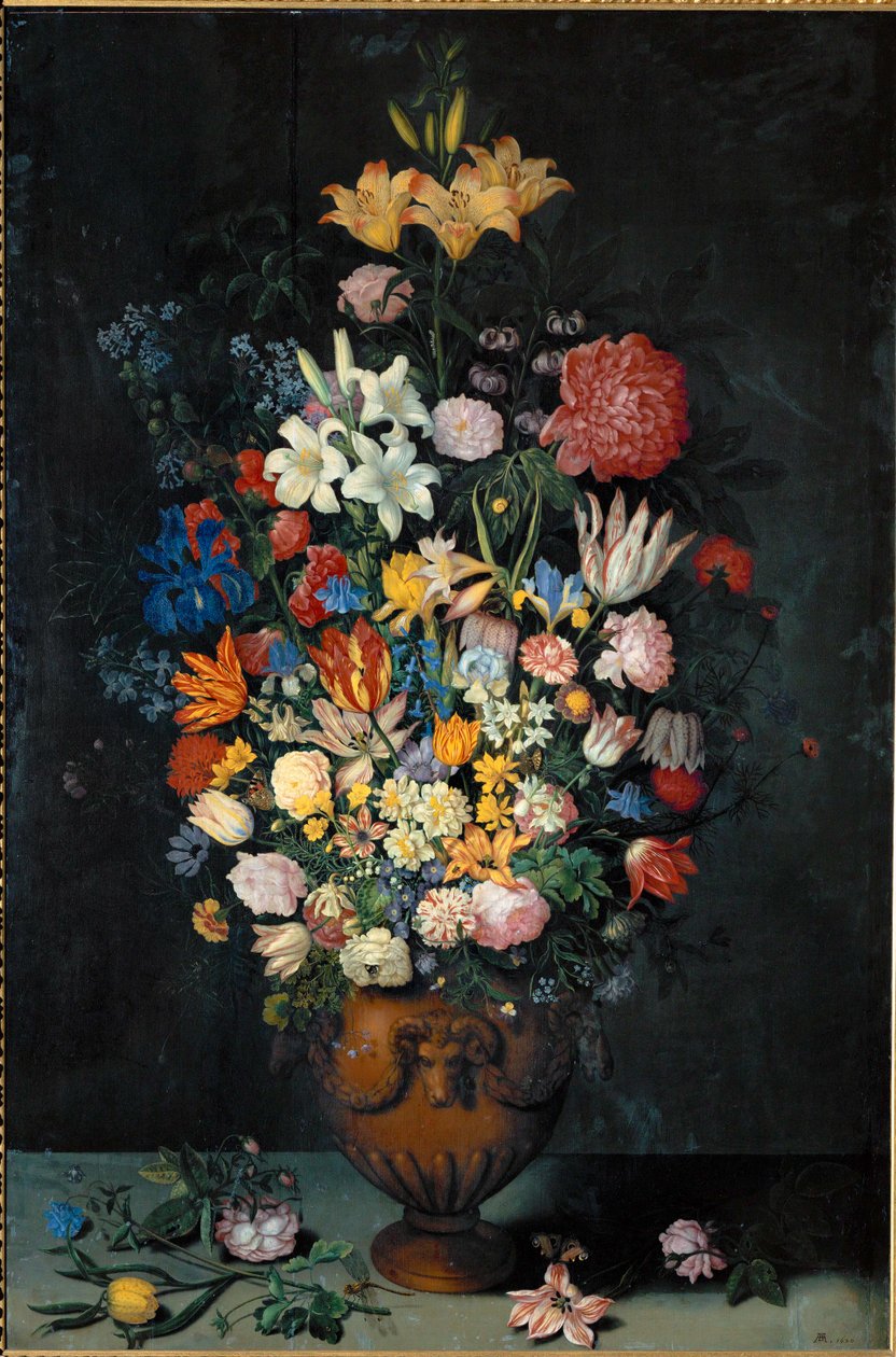 花瓶中的花朵静物画... 作者 安布罗修斯长老 Bosschaert