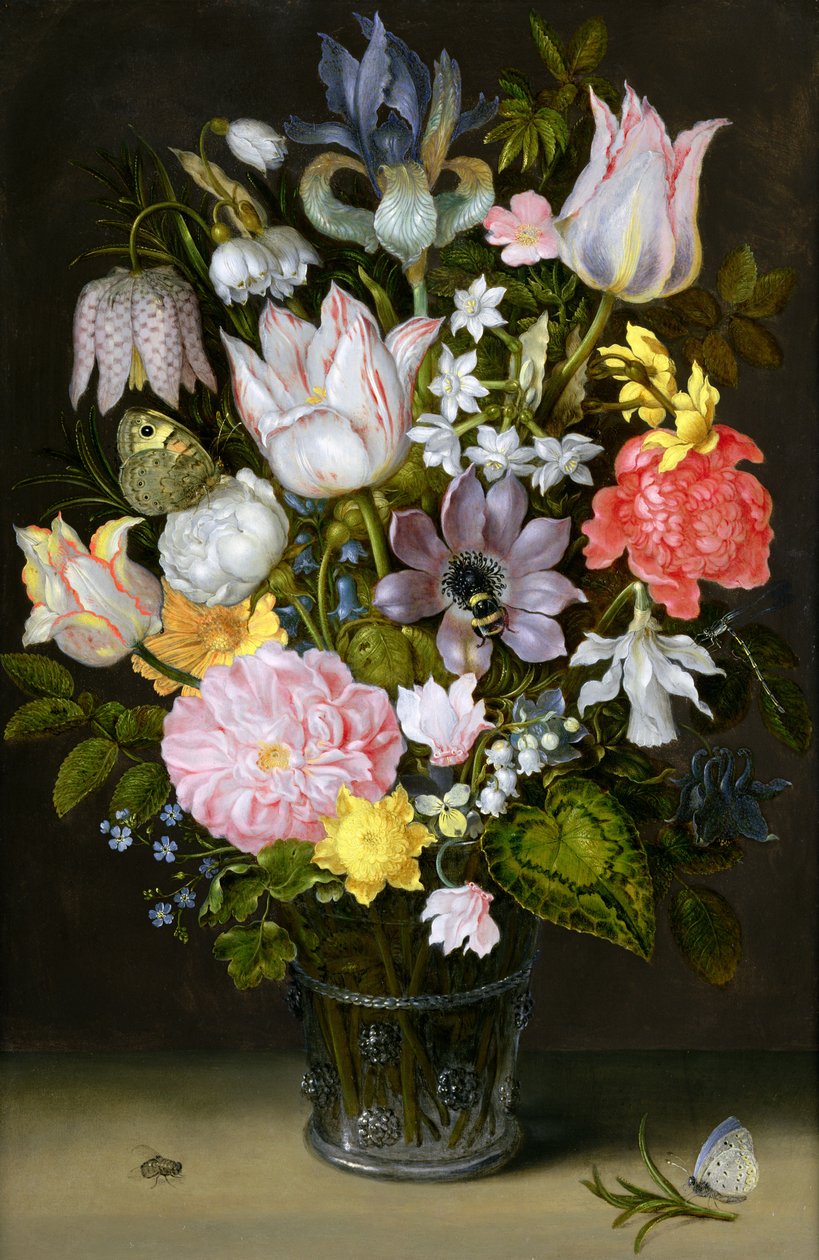 静物与花（铜上的油） 作者 安布罗修斯长老 Bosschaert