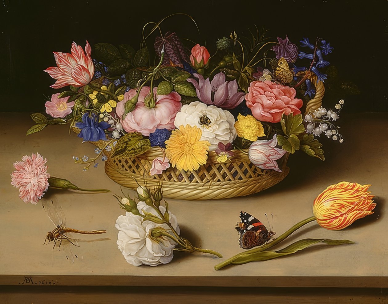 静物与花。 1614 作者 安布罗修斯长老 Bosschaert