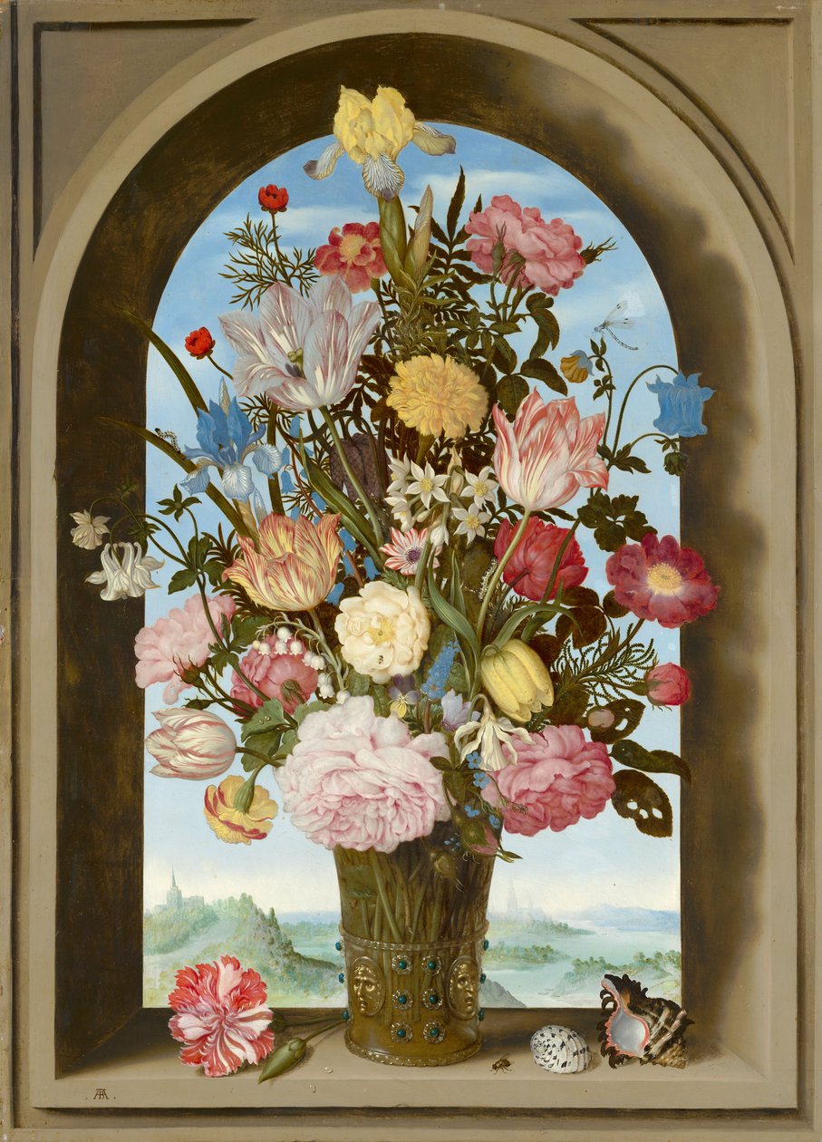 花瓶在窗口，c.1618 作者 安布罗修斯长老 Bosschaert