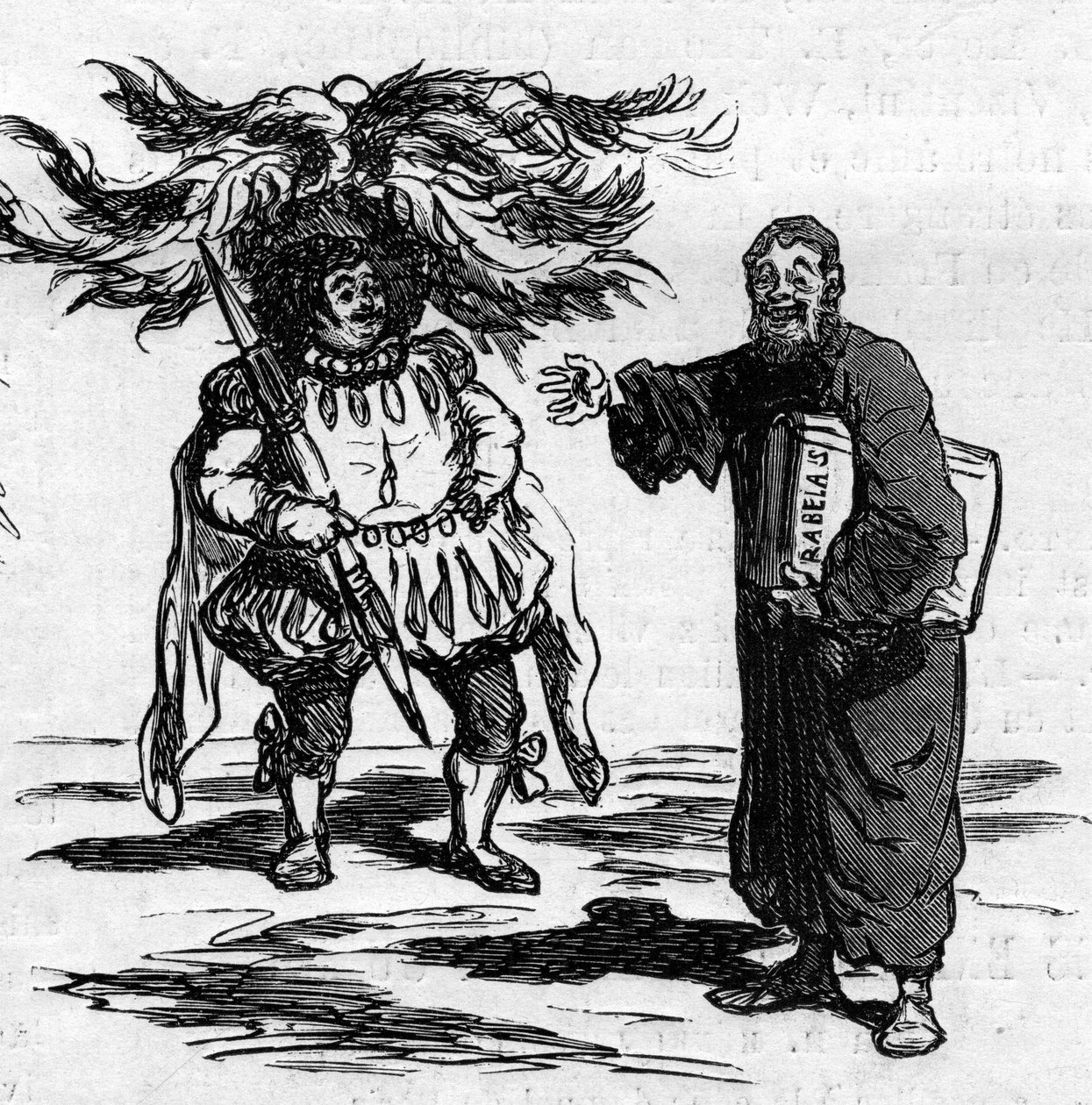 欢乐的拉伯雷看到古斯塔夫-多尔完全认同他笔下的男人。查姆的漫画。1月4日《世界画报》第821期上的版画。 作者 Amedee de Noe (占婆)