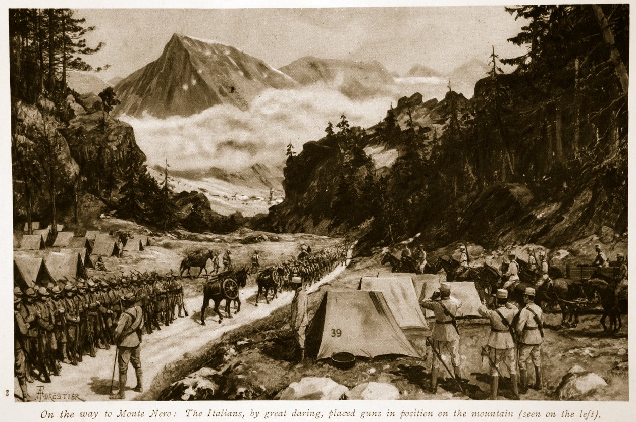 在前往蒙特尼罗的途中：意大利人大胆地将枪放在山上，1914-19 作者 阿梅迪·福雷斯蒂尔