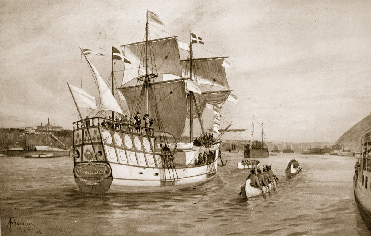 魁北克庆祝活动，1908年：尚普兰的船驶近城市 作者 阿梅迪·福雷斯蒂尔