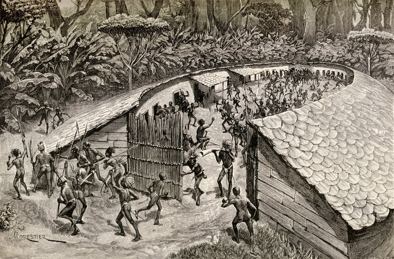 Iyugu的当地人为战争做准备，1890年（木雕） 作者 阿梅迪·福雷斯蒂尔