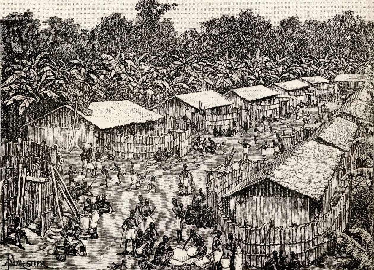 1890年坦桑尼亚Utiri村的视图（木雕） 作者 阿梅迪·福雷斯蒂尔