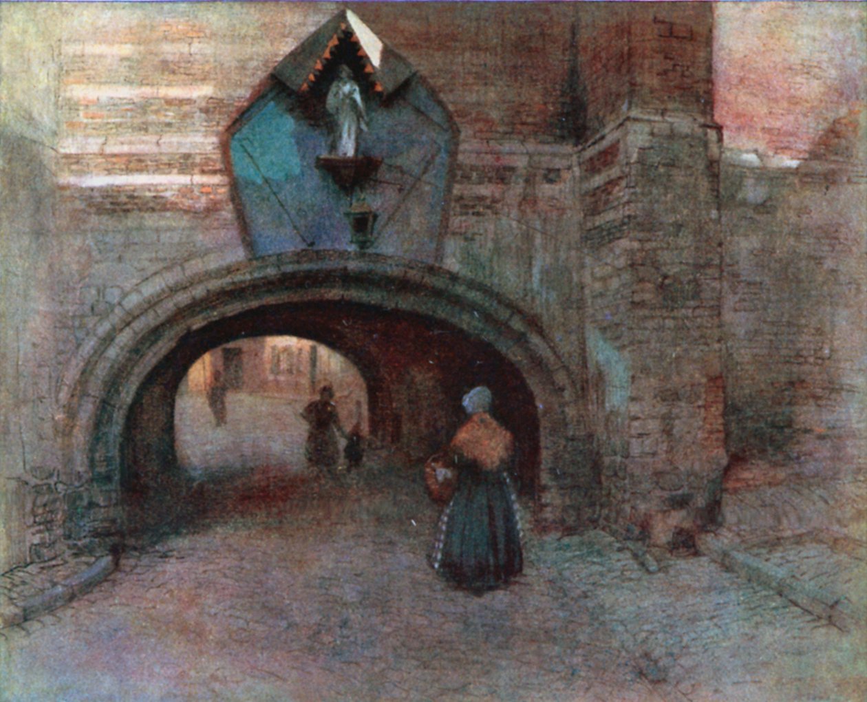 安特卫普 Vieille Boucherie 下的拱门（彩色石版画） 作者 Amedee（之后）Forestier