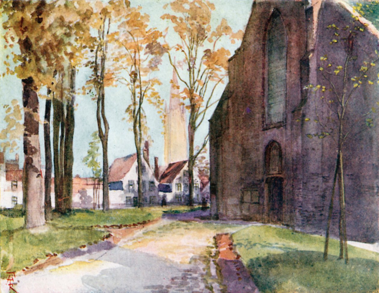 布鲁日 Beguinage（彩色石版画） 作者 Amedee（之后）Forestier