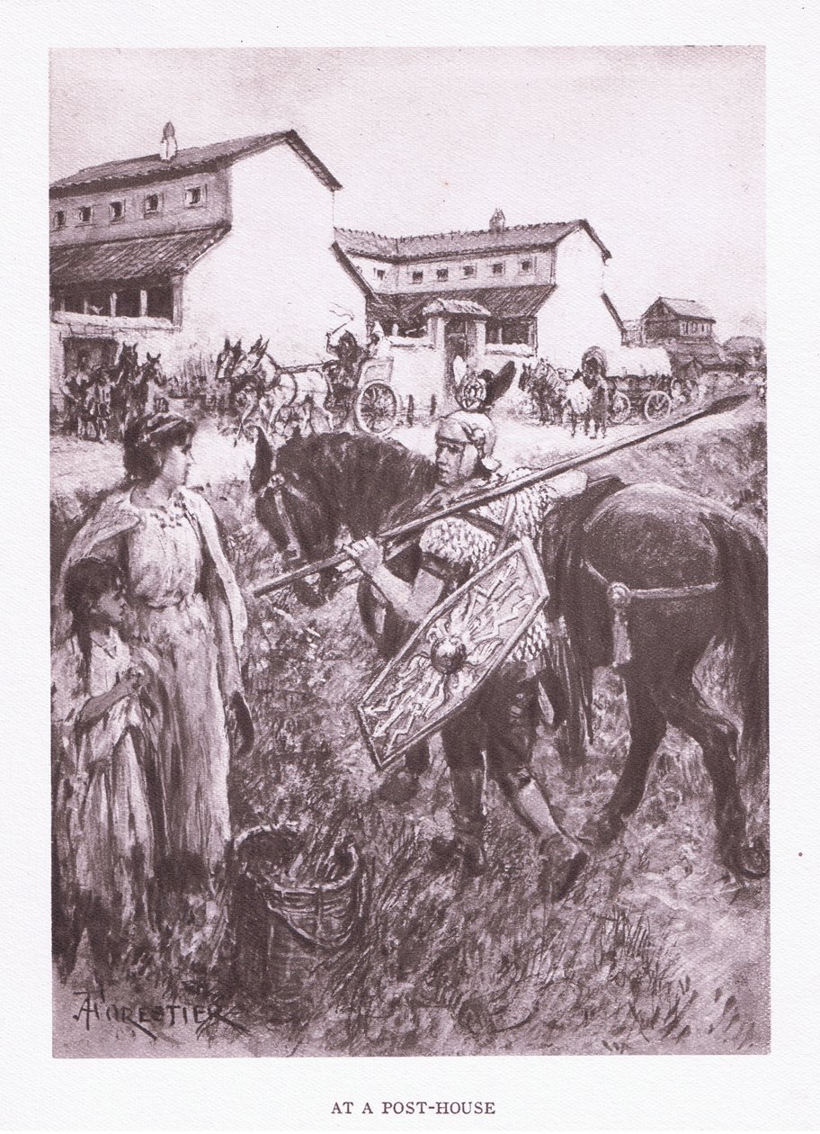 在一个邮局，插图来自罗马士兵，1928年 作者 阿梅迪·福雷斯蒂尔