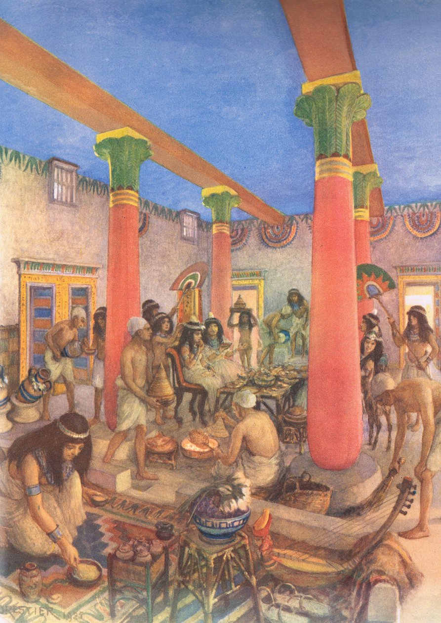 埃及的家庭生活，来自MacMillan学校海报，c.1950-60s 作者 阿梅迪·福雷斯蒂尔