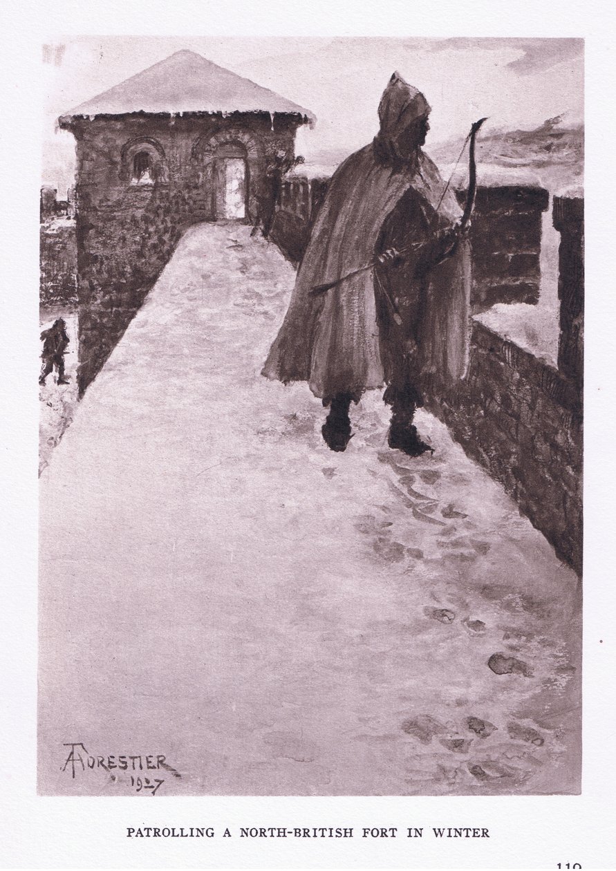 在冬天巡逻北英国堡垒，插图来自罗马士兵，1928年 作者 阿梅迪·福雷斯蒂尔