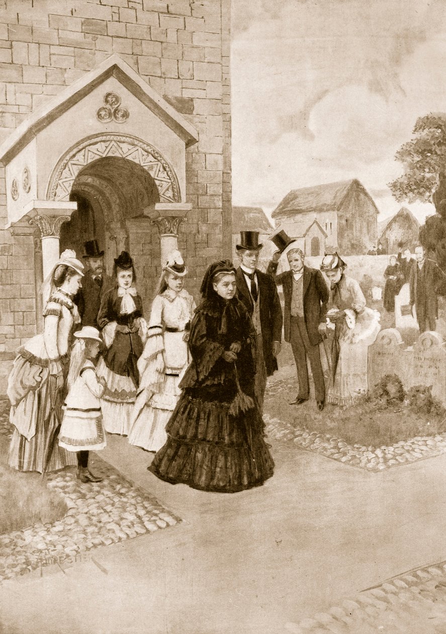 维多利亚女王在奥斯本的生活：女王陛下在Whippingham教堂，来自&39;The Illustrated London News&39;，1901 作者 阿梅迪·福雷斯蒂尔