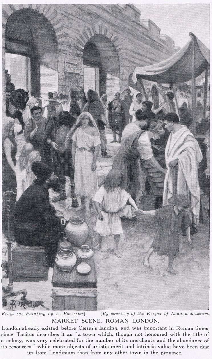 罗马市场场景，伦敦，插图来自&39;哈钦森的国家历史&39;，c.1910 作者 阿梅迪·福雷斯蒂尔