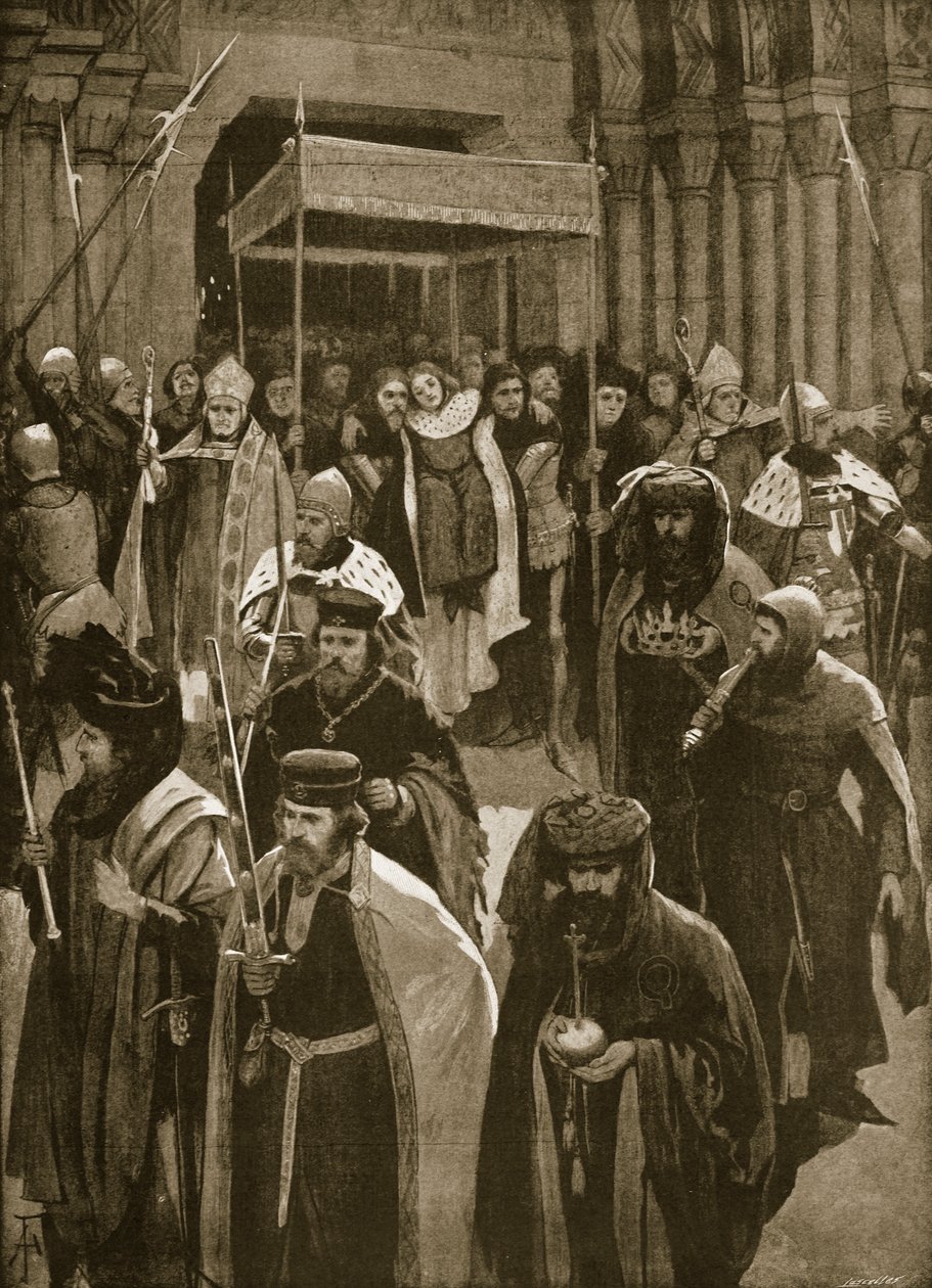 1377年7月16日，理查德二世，圣基内尔的守夜加冕后的遗物，来自“伦敦新闻画报”，1902年 作者 阿梅迪·福雷斯蒂尔