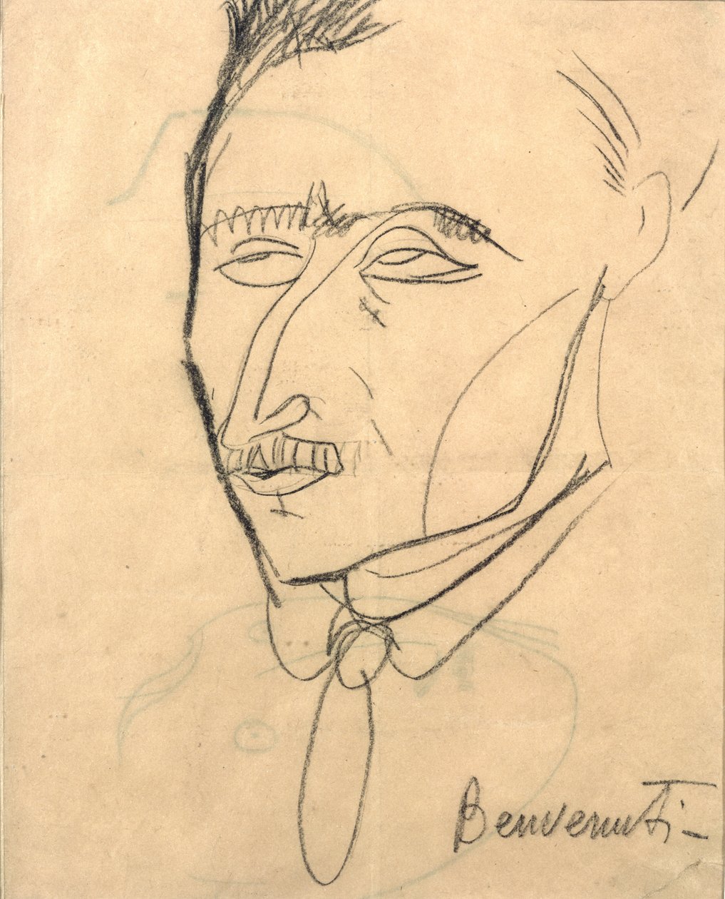 Aristide Sommati，c.1908（纸上的木炭） 作者 阿梅代奥·莫迪利亚尼