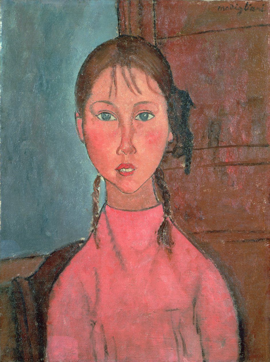 有猪尾的女孩，c.1918 作者 阿梅代奥·莫迪利亚尼