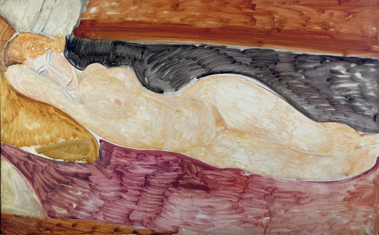 裸尿布。绘画作品Amedeo Modigliani（1884-1920），1918年。布面油画。罗马，现代和当代艺术博物馆（罗马，国家现代和当代艺术画廊） 作者 阿梅代奥·莫迪利亚尼