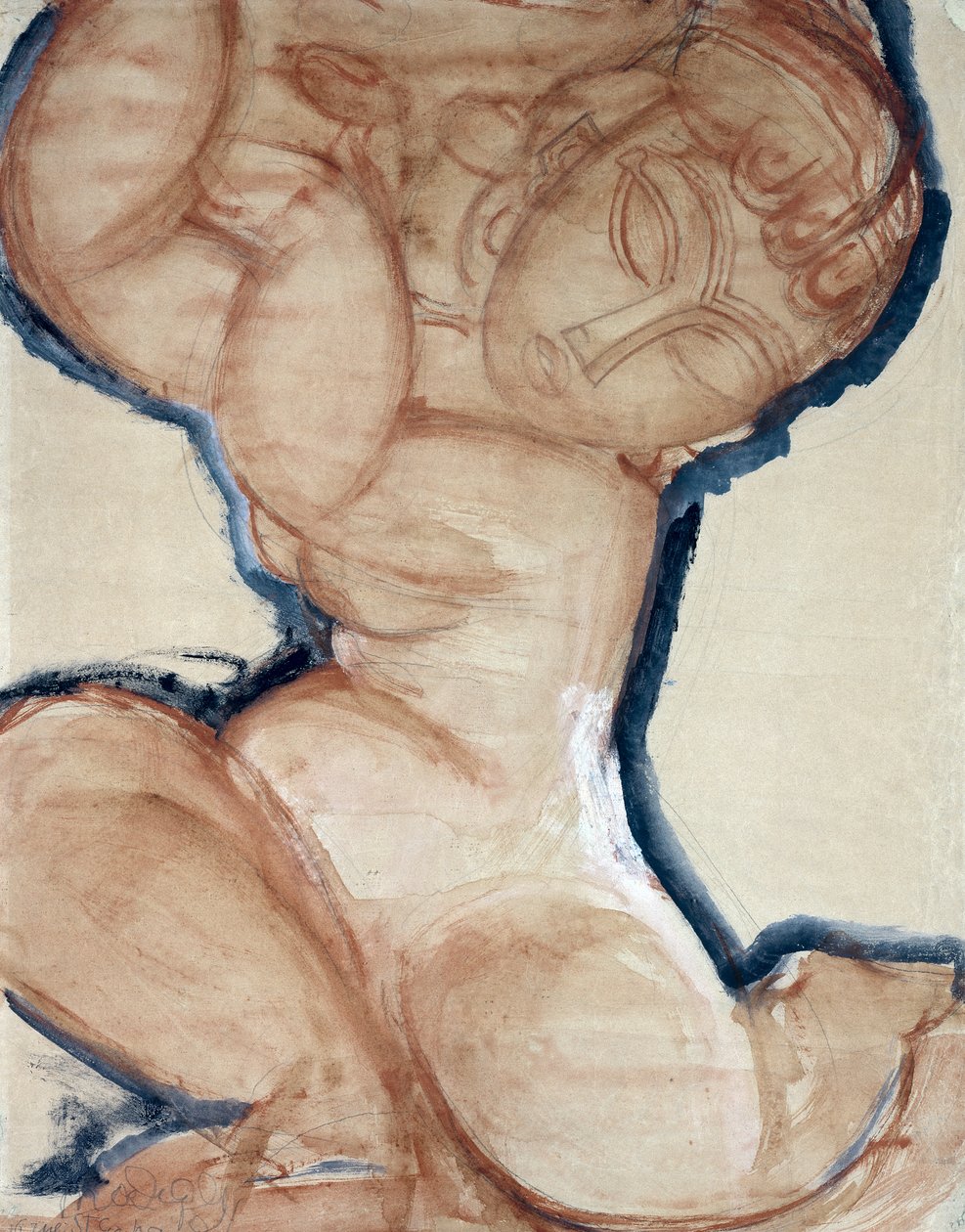 与蓝色边界的桃红色女象柱，c.1913 作者 阿梅代奥·莫迪利亚尼