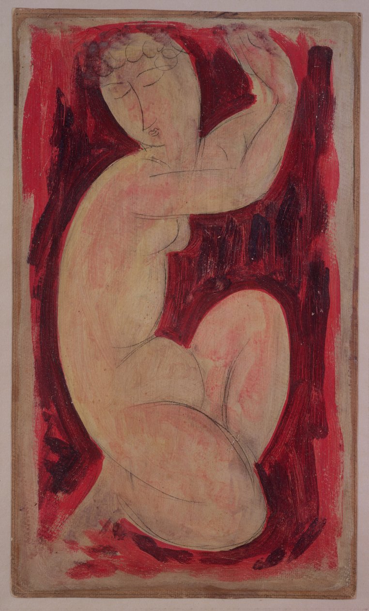 Red Caryatid，1913年（船上有油，蛋彩画和蜡笔） 作者 阿梅代奥·莫迪利亚尼